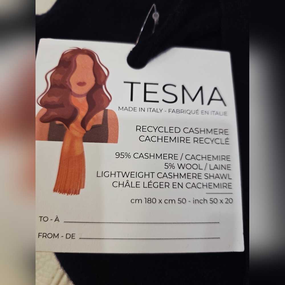 TESMA ITALY 95% CASHMERE Scarf Shawl Dark Navy Blue Gift 50x20 - Picture 3 of 4